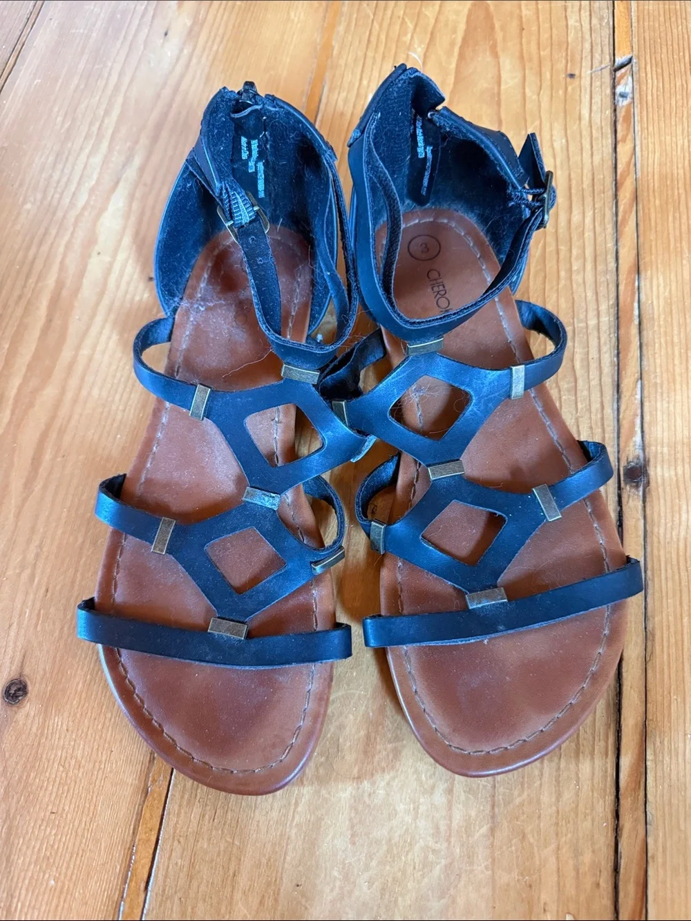 Black Strappy Girls Gladiator Sandals